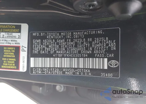 2014 Toyota Camry Se from USA, damaged, VIN 4T1BF1FK4EU305194